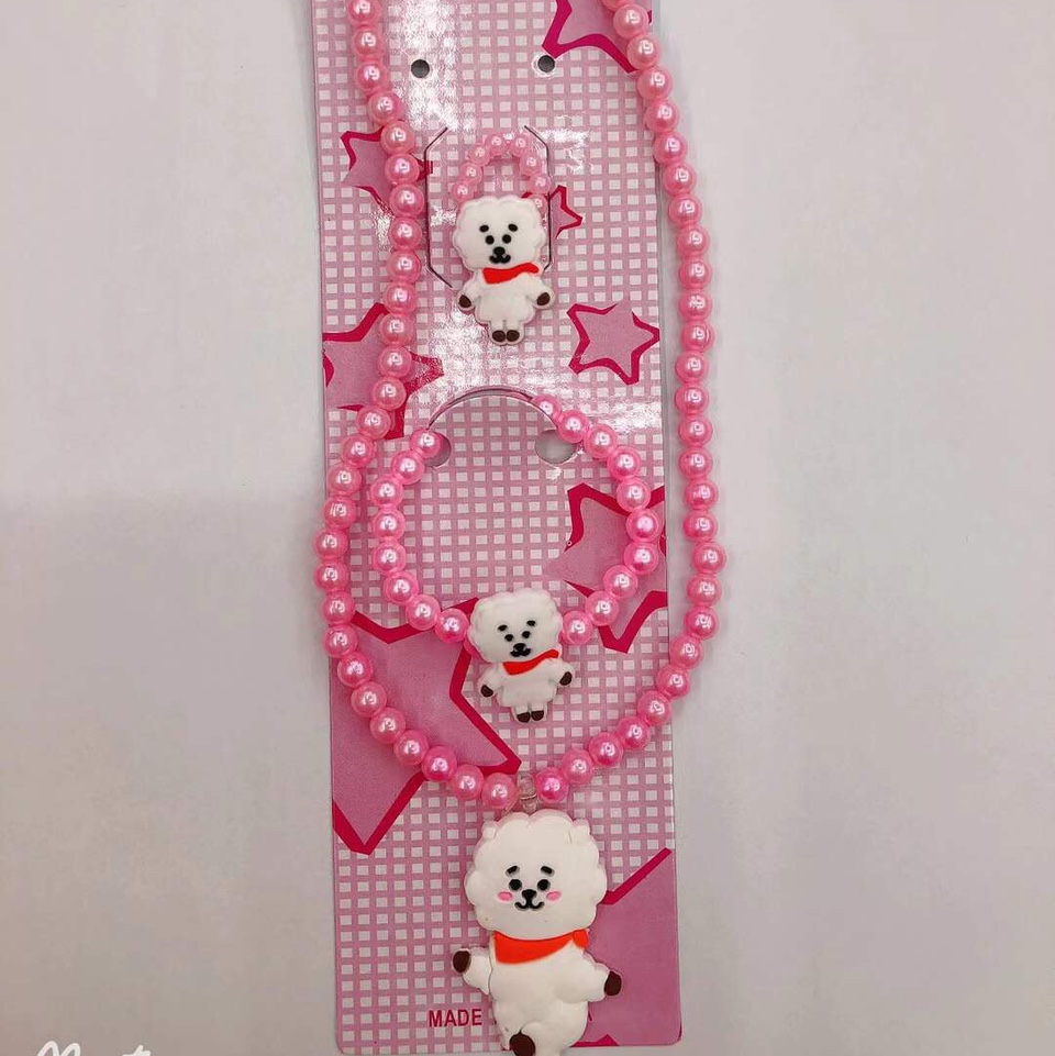 Children's pink necklace, bracelet and ring