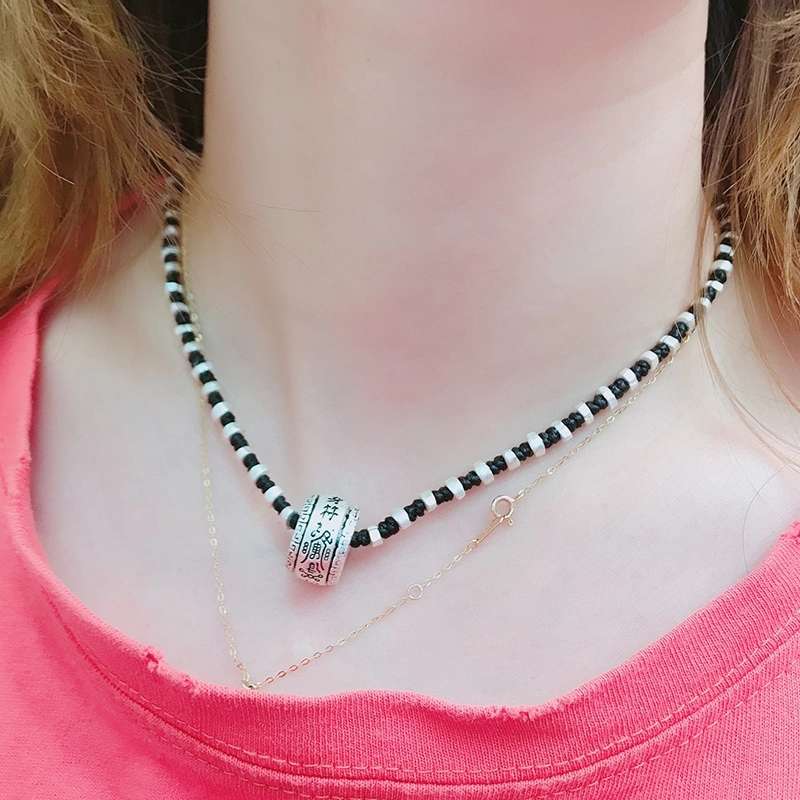 Jingpoli Jewelry DL09 Thai ethnic style hand-woven collarbone chain, retro aged imitation silver neck chain, neck jewelry, short necklace for women Item Picture