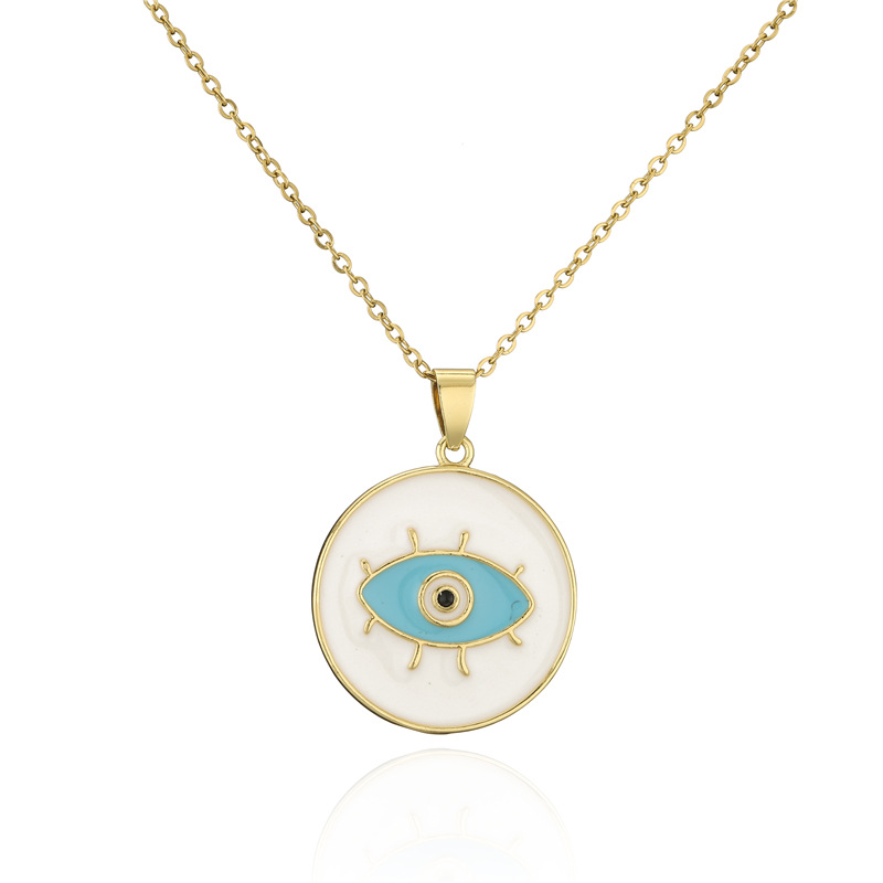 Cross-border source 5-color oil-dripping Devil's Eye pendant necklace, women's InS-style European and American fashion necklace detail image 1
