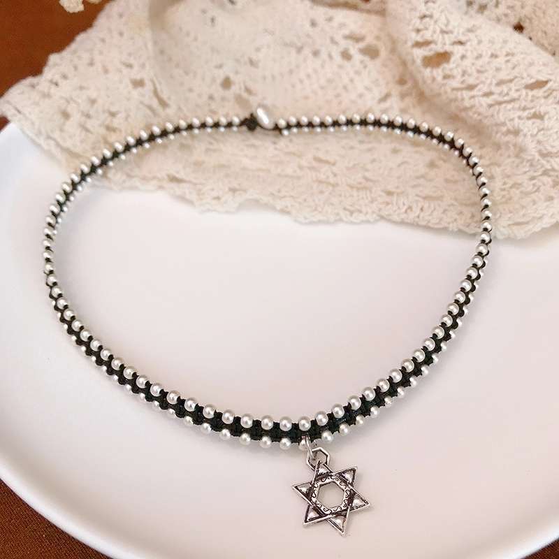 Jingpuli Jewelry, Thai hand-woven hexagonal star elephant collarbone chain, women's retro vintage rose necklace, imitation silver matching jewelry series Specification image