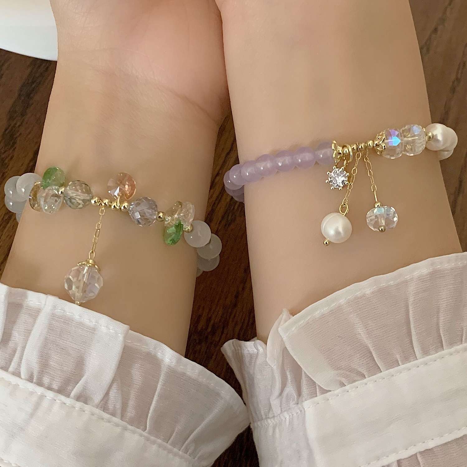 ins Niche design natural pearl crystal cat's eye stone bracelet for female best friends Specification image