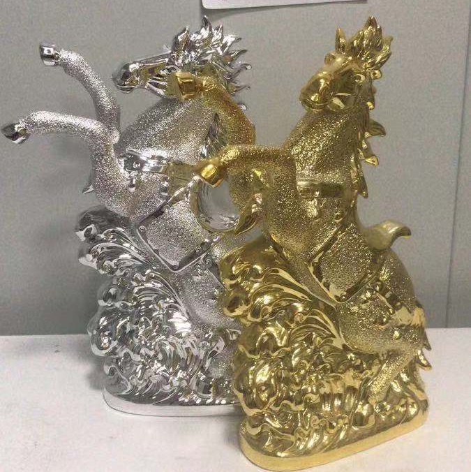 Ceramic horse gold plating animal decoration wedding gift Ceramic crafts living room decoration opening soft decoration home European luxury fashion creative Gold Castle vase