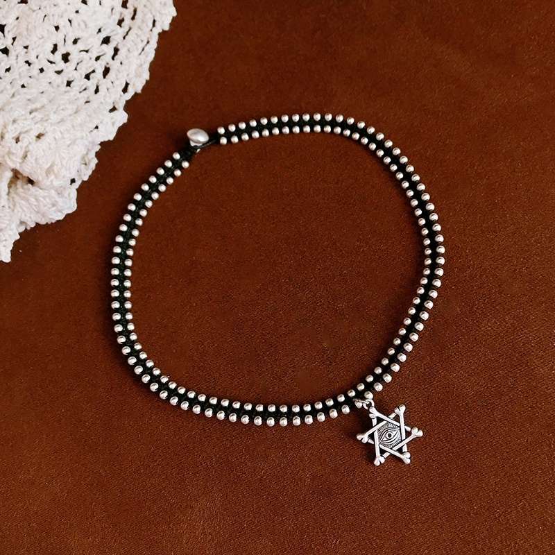 晶珀丽饰品泰国手工编织实心六芒星荷花小象锁骨链女复古做旧玫瑰花菊花项链仿银配饰品系列详情图18