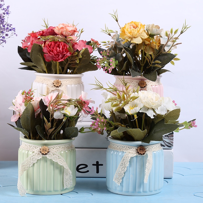 164 potted ceramic artificial flower ornaments with straps Item Picture