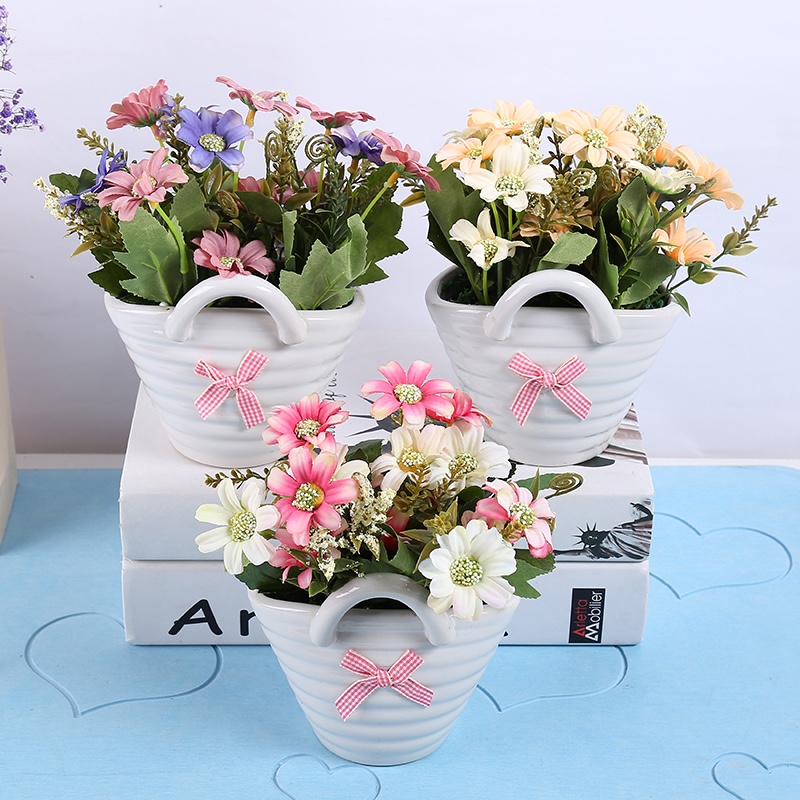 Cesta de mano de cerámica simulación juego de flores
