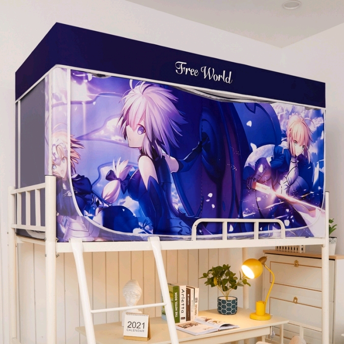 New anti-peeping student mosquito net door curtain digital printing blackout bed curtain 5