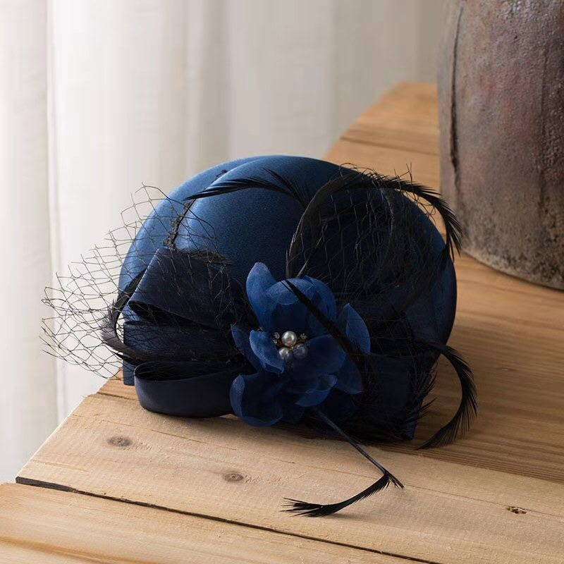 嘉蓝饰品 贵族气息浓厚的宝石蓝最合适闺蜜生日聚会晚宴礼服必备头饰小礼帽图