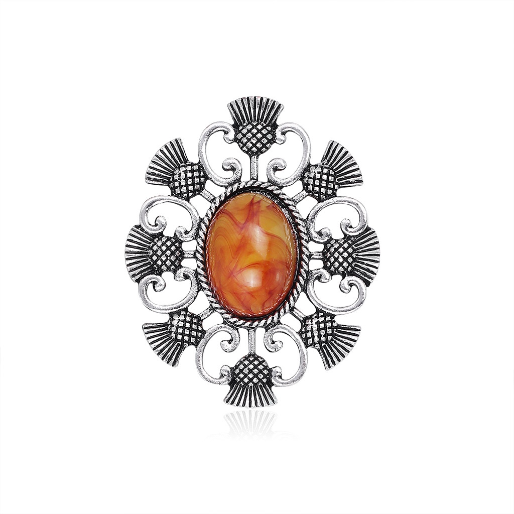 Baroque vintage brooch inlaid with resin brooch flower women new peninsula style European and American jewelry gems