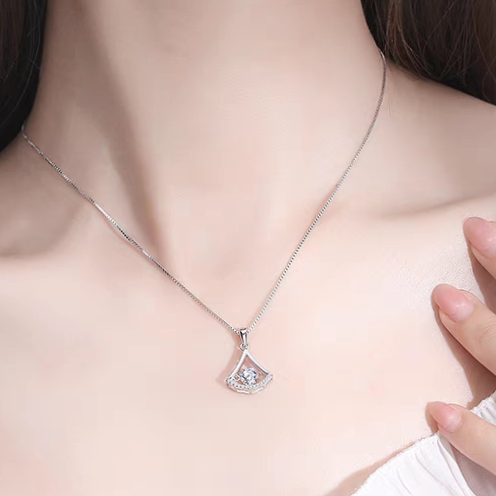 Bright zircon fan water drop necklace earrings elegant sweet luxury girl collarbone chain necklace goddess ins