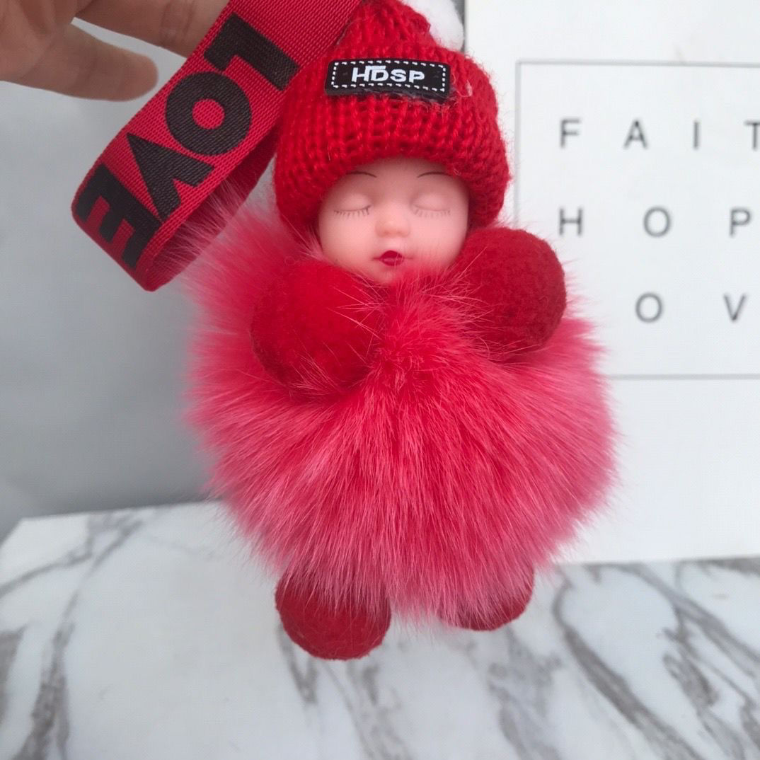 真狐狸毛毛球挂件睡眠娃娃包包挂件毛绒配饰品车钥匙扣挂件可爱女详情图7