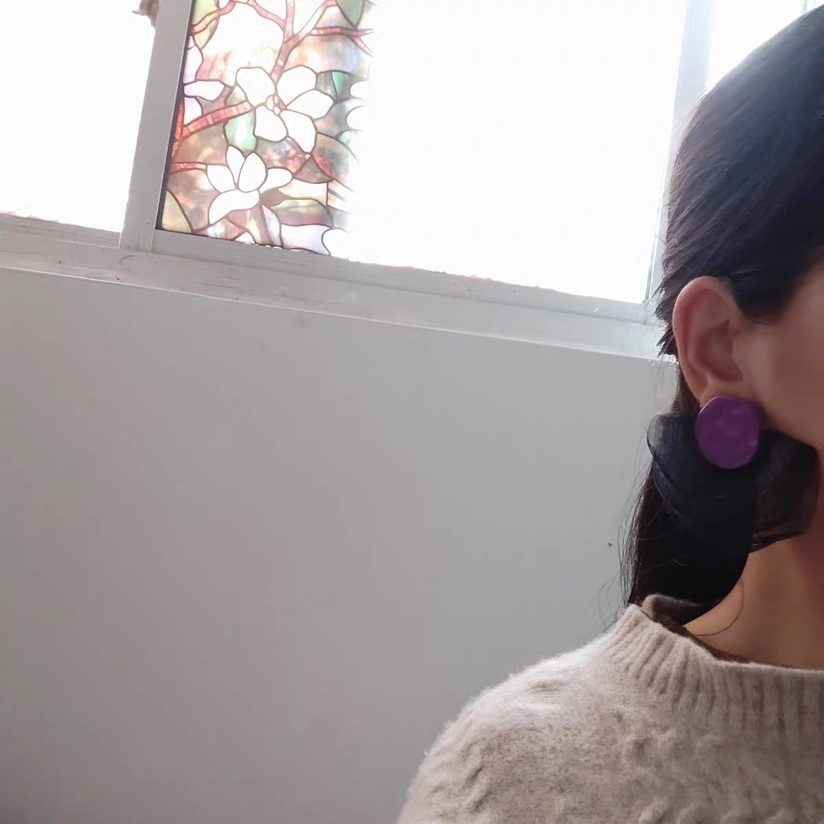 JINMUKE, a new collection of fashionable earrings imported from Dongdaemun, South Korea, featuring personalized fan-shaped silk tulle stud earrings in 2021 Specification image
