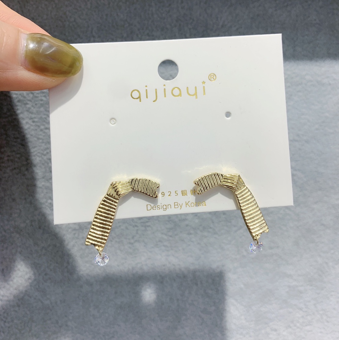 法式复古金属蝴蝶结水晶耳环女韩国简约百搭小众气质个性耳钉耳饰