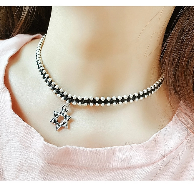 Jingpuli Jewelry, Thai hand-woven hexagonal star elephant collarbone chain, women's retro vintage rose necklace, imitation silver matching jewelry series