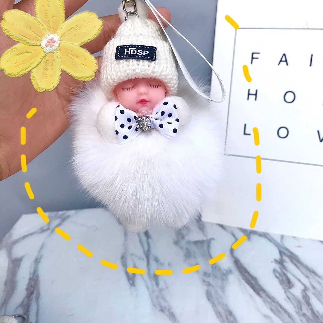 真狐狸毛毛球挂件睡眠娃娃包包挂件毛绒配饰品车钥匙扣挂件可爱女详情图8