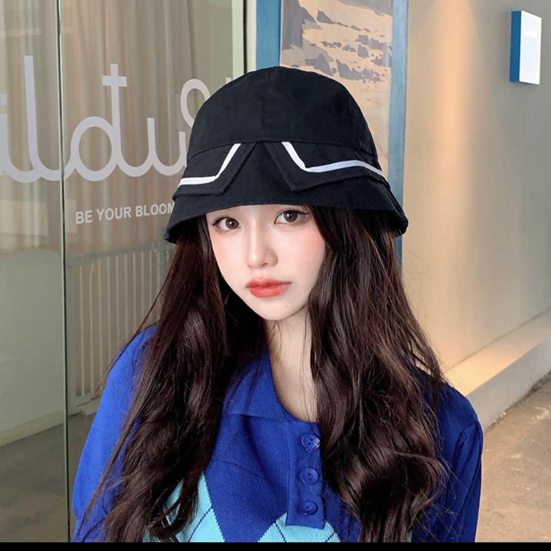 Preppy black fisherman hat for women Spring and autumn summer thin fashion brand niche sun protection bucket basin hat 073