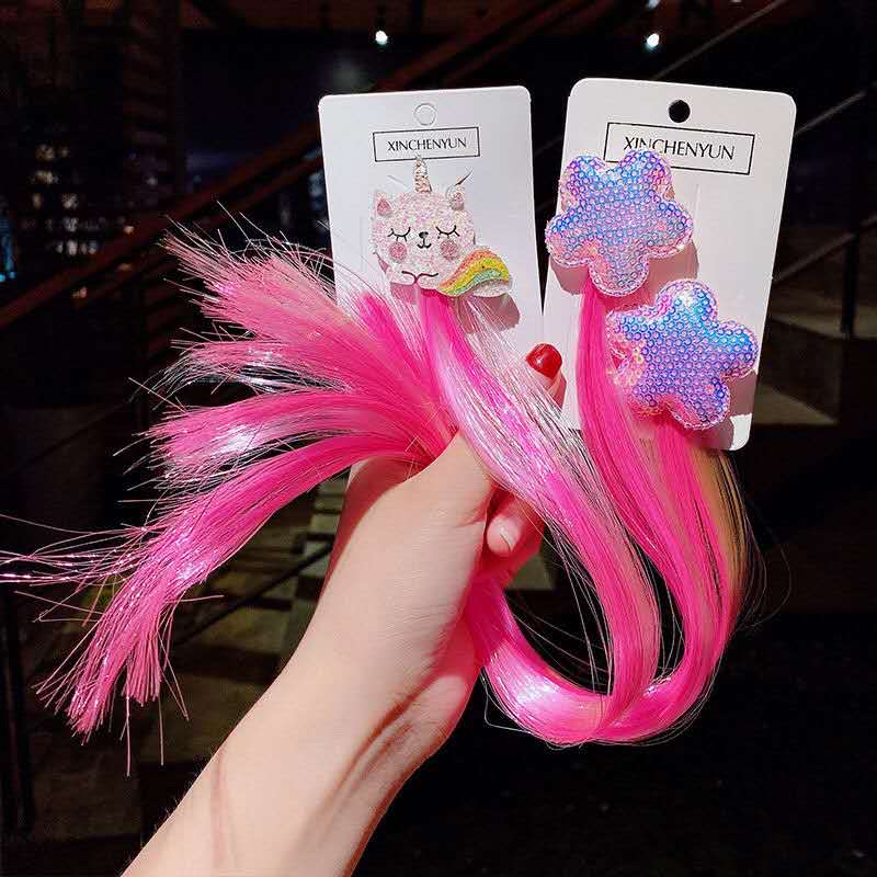 Cute rainbow wings, unicorn, five-pointed star, gauze, bow, wig, hairpin, girl, princess, trendy girl, wig with braid, hair band, headwear, children's bow, baby girl, little girl, cute wig, braid 9 detail image 4