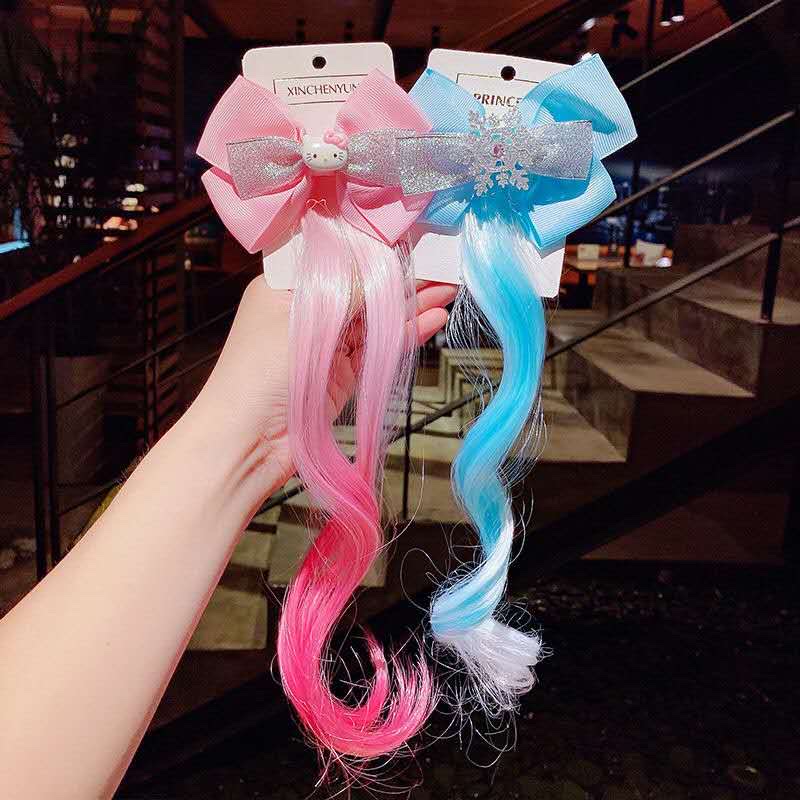 B0 Cute rainbow wings, unicorn, five-pointed star, gauze, bow, wig, hairpin, girl, princess, trendy girl, wig with braid, hair band, headwear, children's bow, baby girl, little girl, cute wig, braid Item Picture