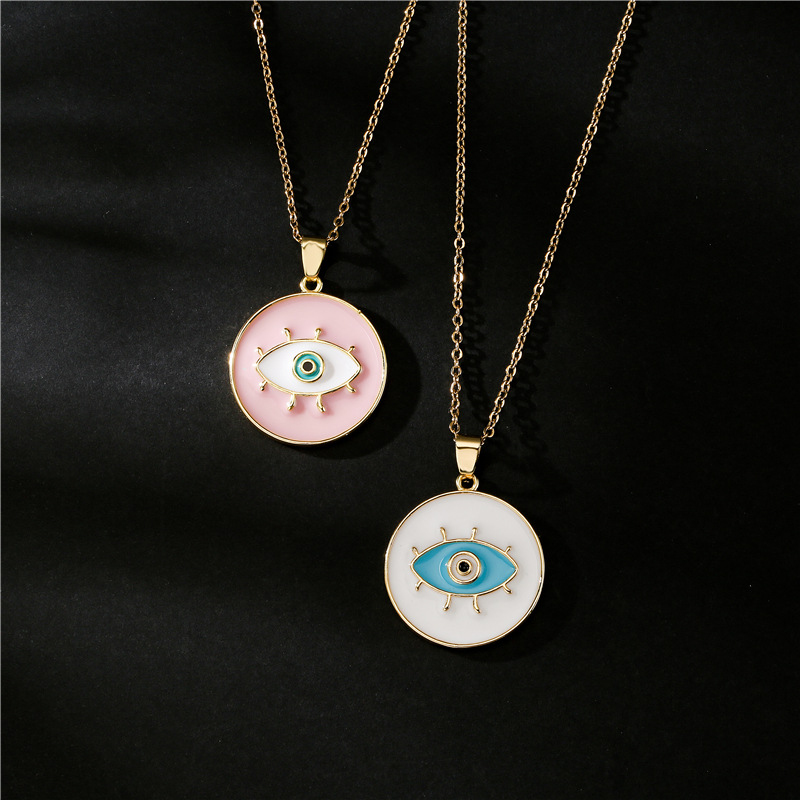 Cross-border source 5-color oil-dripping Devil's Eye pendant necklace, women's InS-style European and American fashion necklace Item Picture