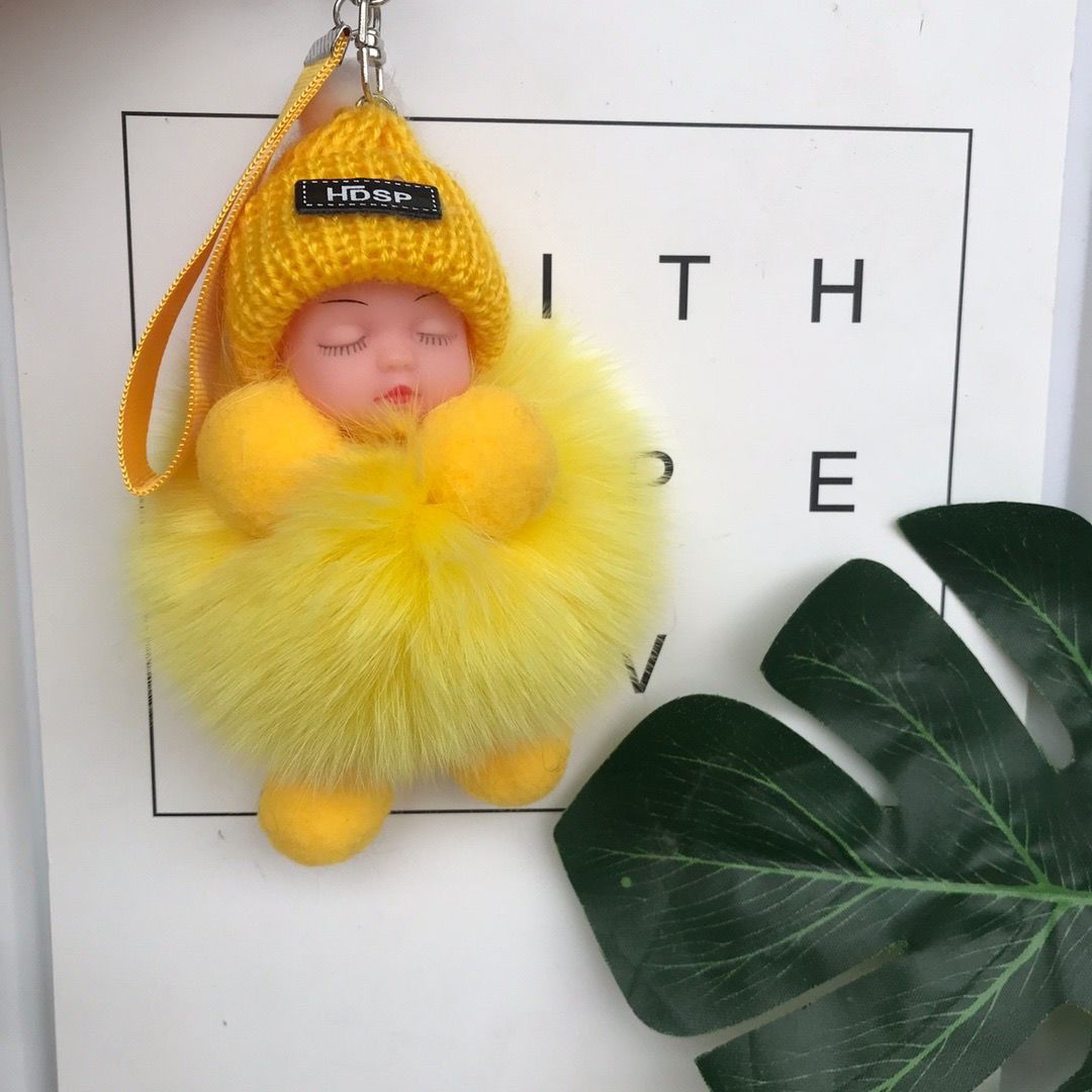 真狐狸毛毛球挂件睡眠娃娃包包挂件毛绒配饰品车钥匙扣挂件可爱女详情图10