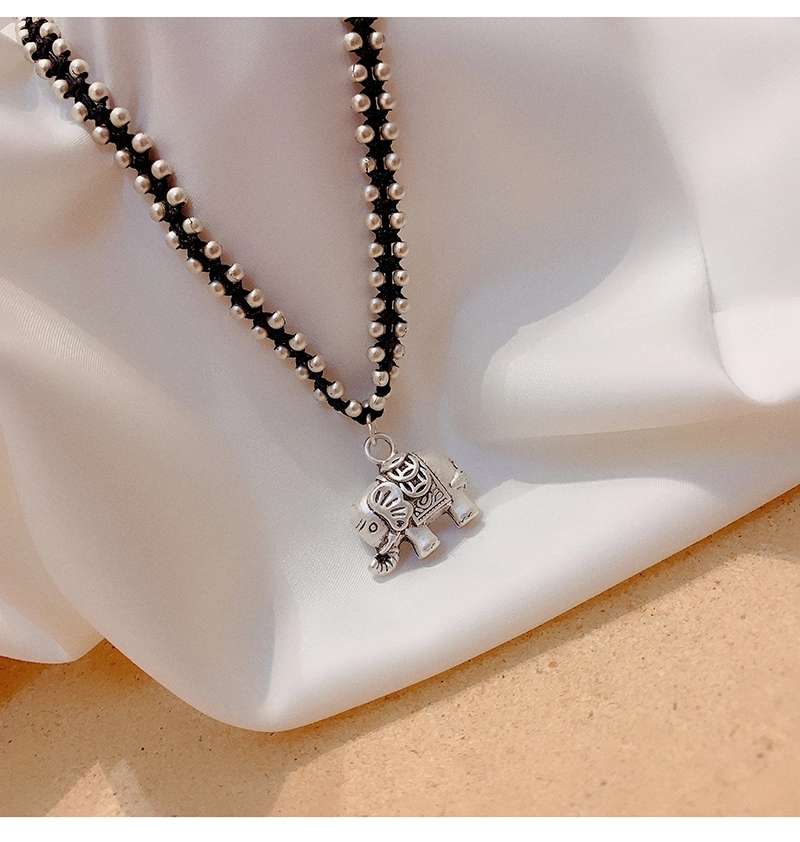 Jingpuli Jewelry, Thai hand-woven solid hexagonal star lotus heart little elephant colon-bone chain, women's retro vintage rose and chrysanthemum necklace, imitation silver matching jewelry series detail image 2