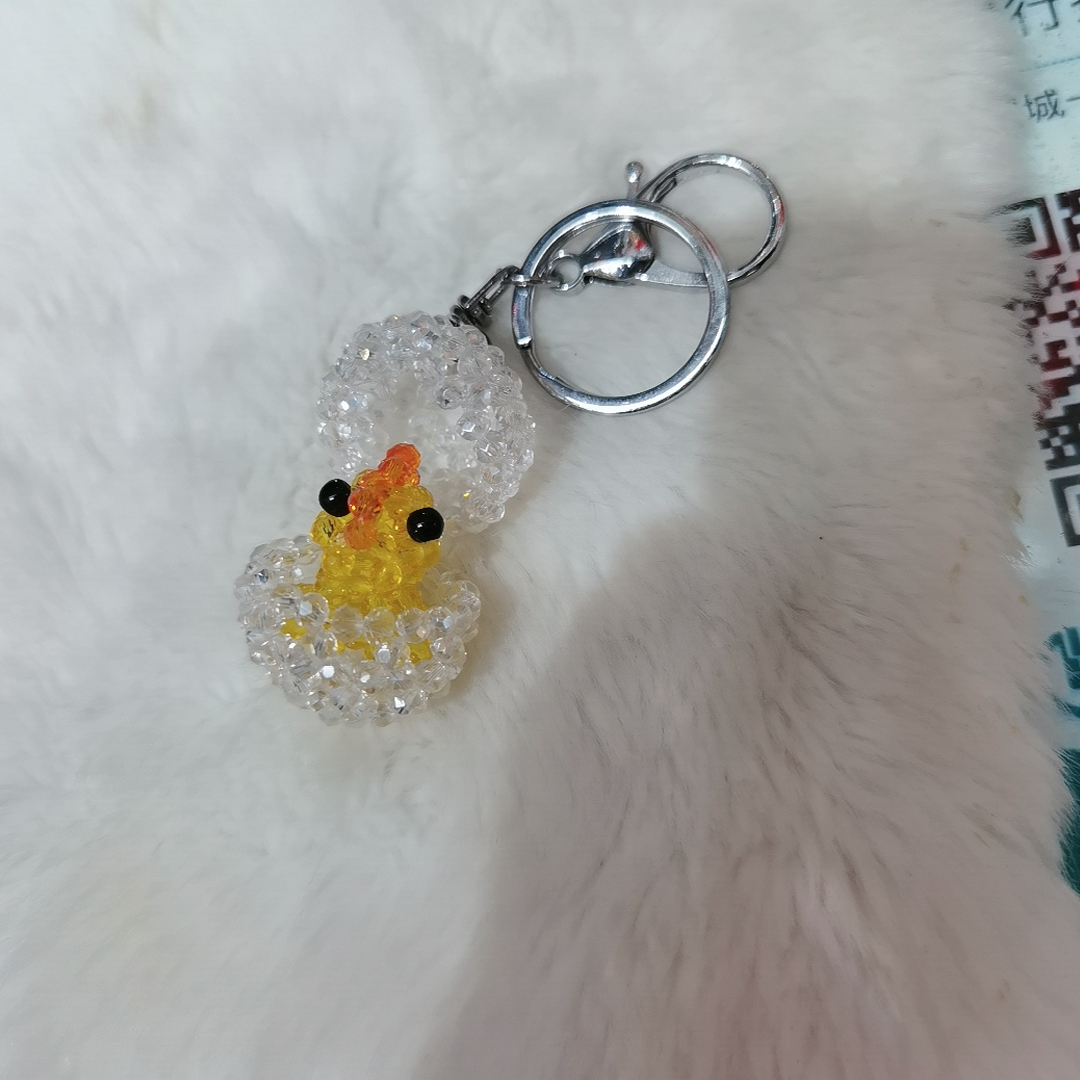 纯手工编斯华洛世奇水晶元素，蛋壳鸡，通体黄色，形态逼真