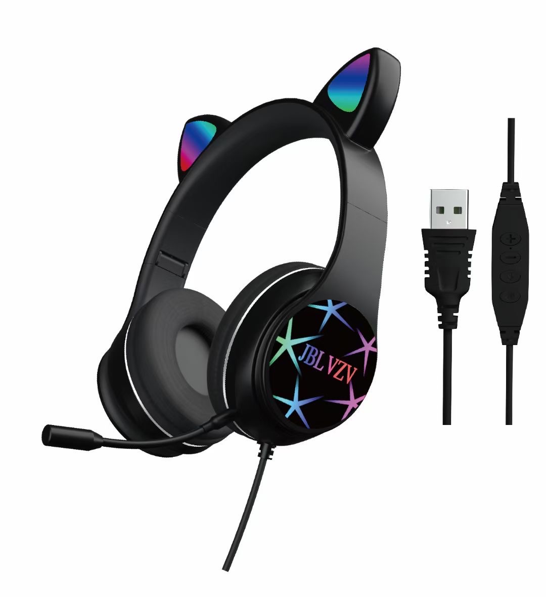 VZV-023M single U7.1 gaming headphones, cat-ear luminous headphones, RGV, over-ear headphones detail image 2