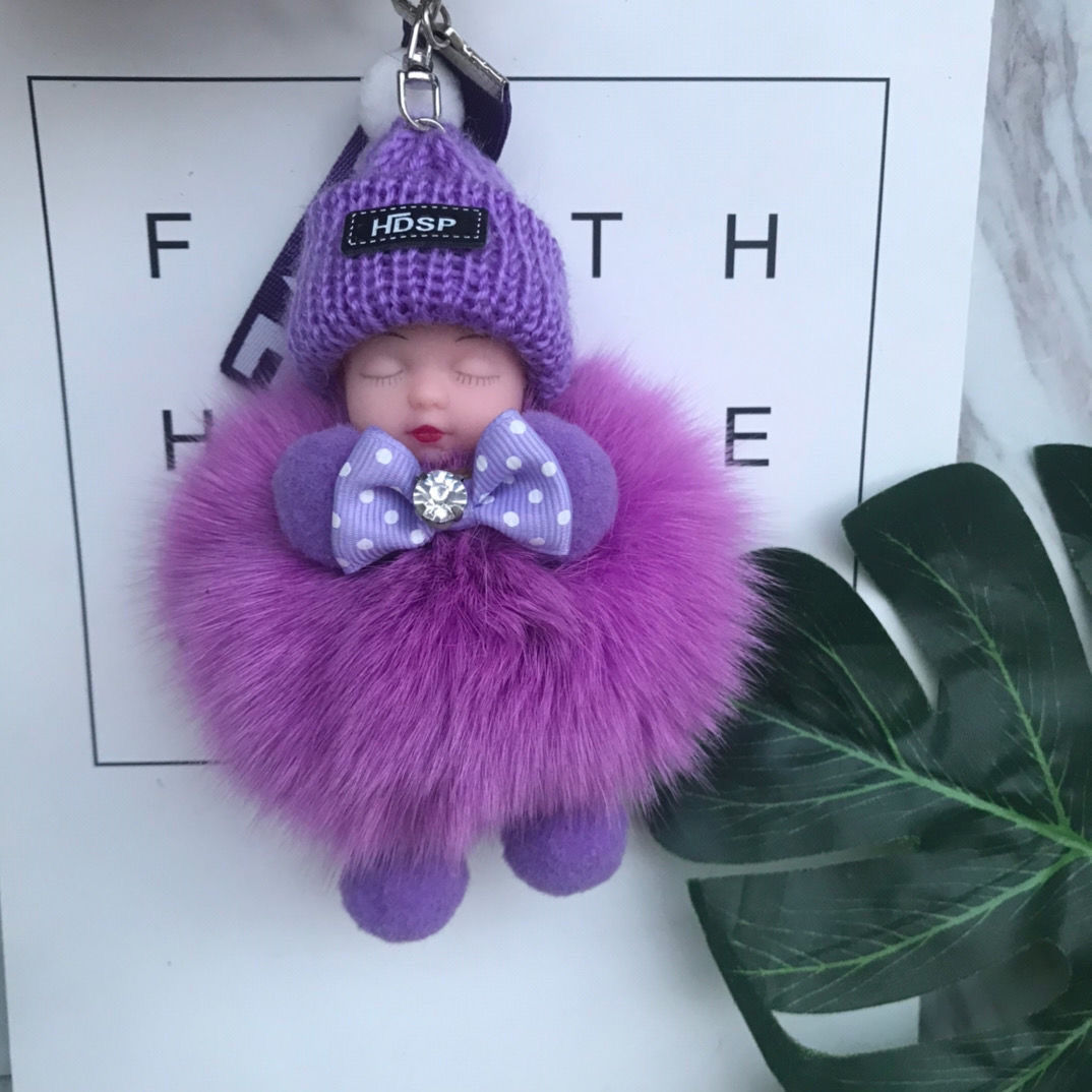 真狐狸毛毛球挂件睡眠娃娃包包挂件毛绒配饰品车钥匙扣挂件可爱女详情图9
