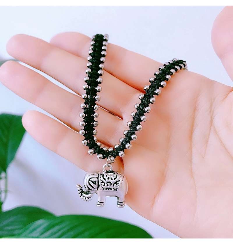 Jingpuli Jewelry, Thai hand-woven solid hexagonal star lotus heart little elephant colon-bone chain, women's retro vintage rose and chrysanthemum necklace, imitation silver matching jewelry series detail image 3