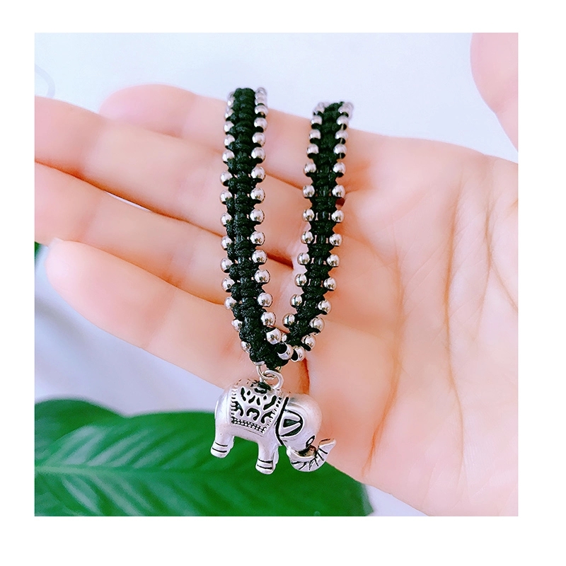 Jingpuli Jewelry, Thai hand-woven solid hexagonal star lotus heart little elephant colon-bone chain, women's retro vintage rose and chrysanthemum necklace, imitation silver matching jewelry series Item Picture