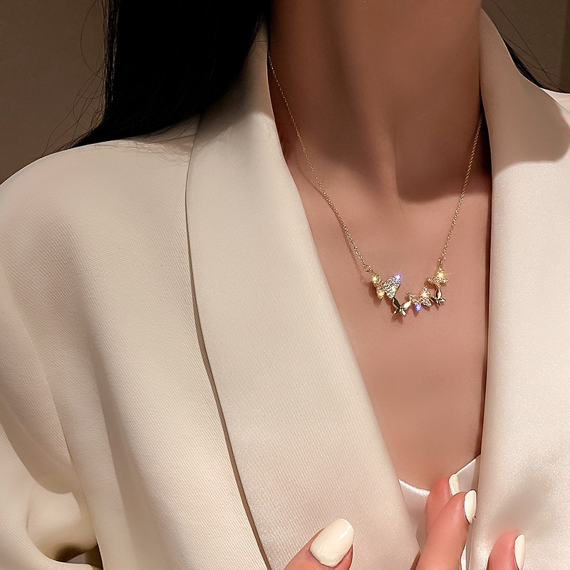 Bright zirconium butterfly chain earrings elegant sweet luxury girl collarbone chain necklace goddess ins