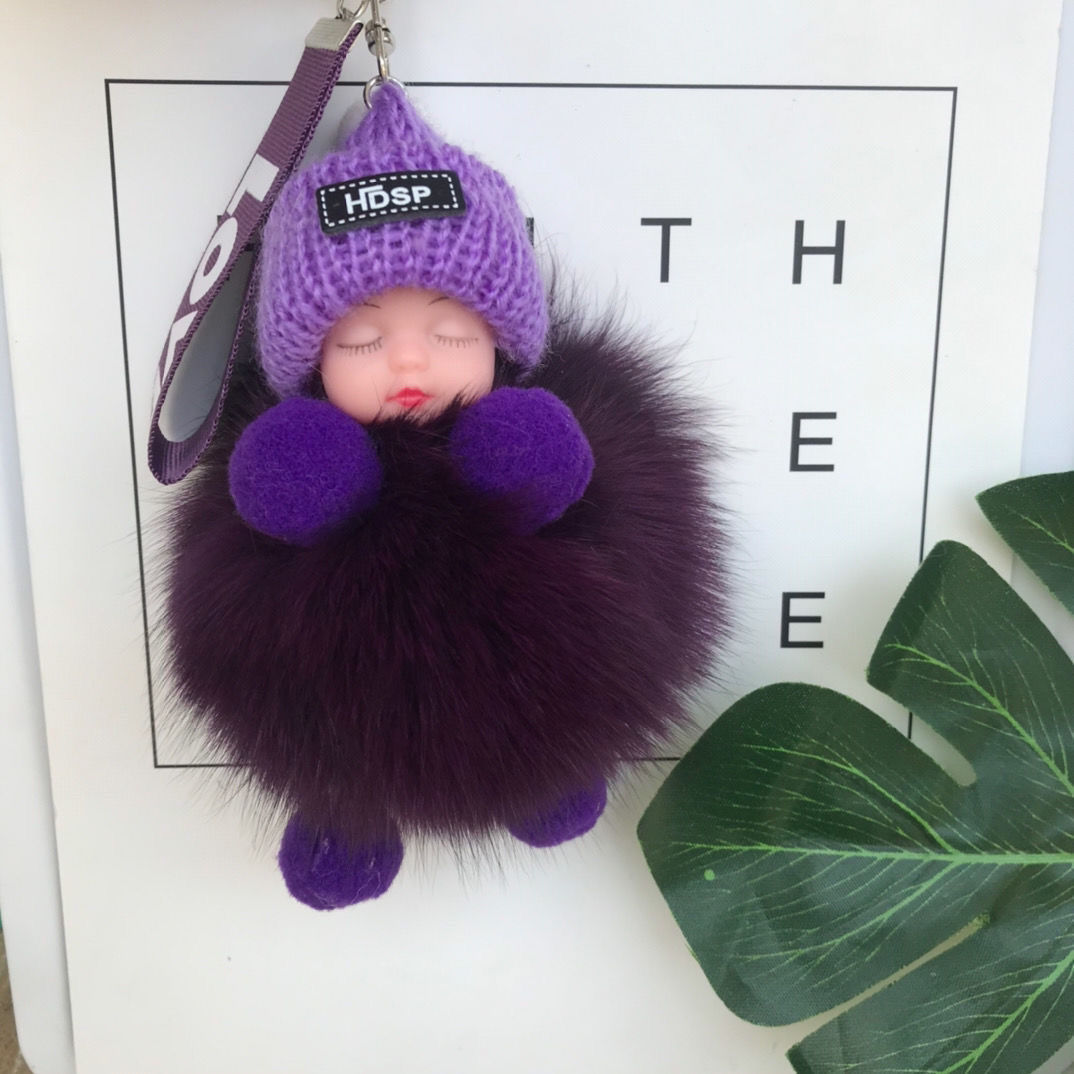 真狐狸毛毛球挂件睡眠娃娃包包挂件毛绒配饰品车钥匙扣挂件可爱女详情图6