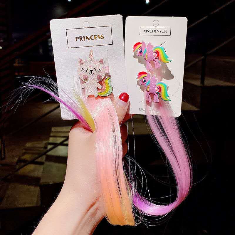 Cute rainbow wings, unicorn, five-pointed star, gauze, bow, wig, hairpin, girl, princess, trendy girl, wig with braid, hair band, headwear, children's bow, baby girl, little girl, cute wig, braid 9 detail image 3