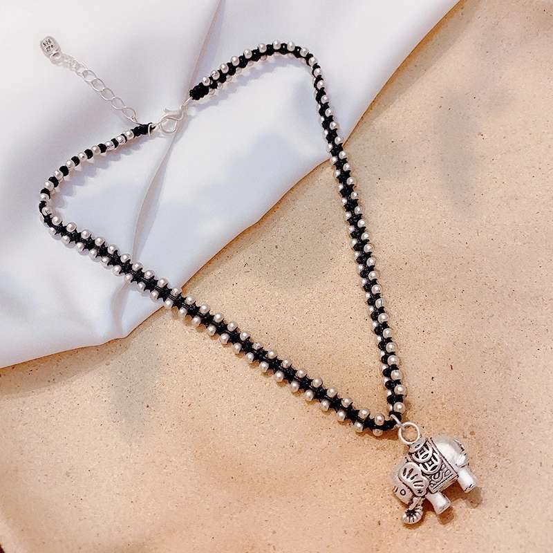 Jingpuli Jewelry, Thai hand-woven solid hexagonal star lotus heart little elephant colon-bone chain, women's retro vintage rose and chrysanthemum necklace, imitation silver matching jewelry series detail image 11
