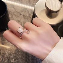 Kitty pearl ring ladies ring Fashion personality ins cool style simple retro index finger ring ladies