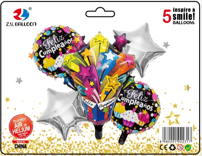 西语生日黑色礼盒铝膜气球5件套装 各种生日派对房间装饰用品 多款可选 1212店面 可订做详情图3