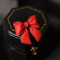 Leather red bow tie pin