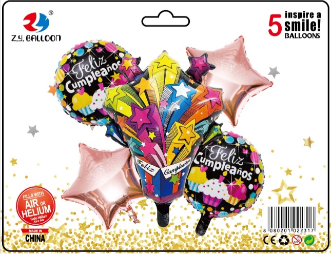 西语生日黑色礼盒铝膜气球5件套装 各种生日派对房间装饰用品 多款可选 1212店面 可订做详情图6