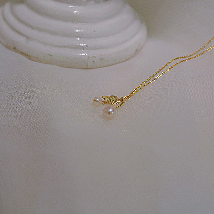 62 sterling silver pearl necklace, women's collarbone chain, little cherry Korean version, simple ns, trendy, versatile and elegant, 14k gold-plated, does not fade Item Picture