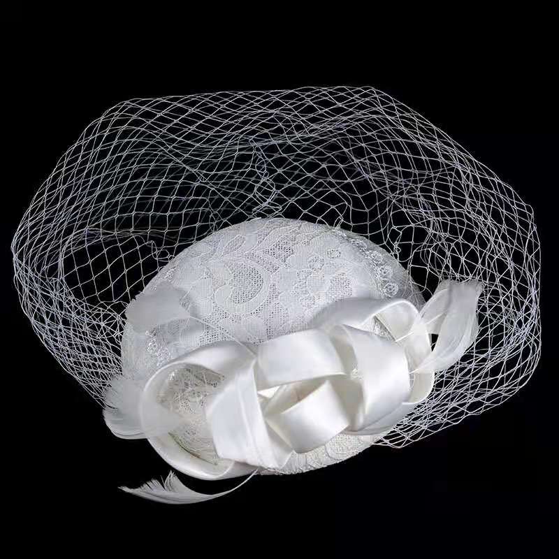 DIY handcrafted retro bride-style lace hat, socialite dinner net top hat headwear, suitable for children as well