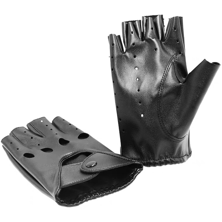 j Gothic punk open half finger hollow women spring summer single-layer thin five-finger photo performance leather gloves