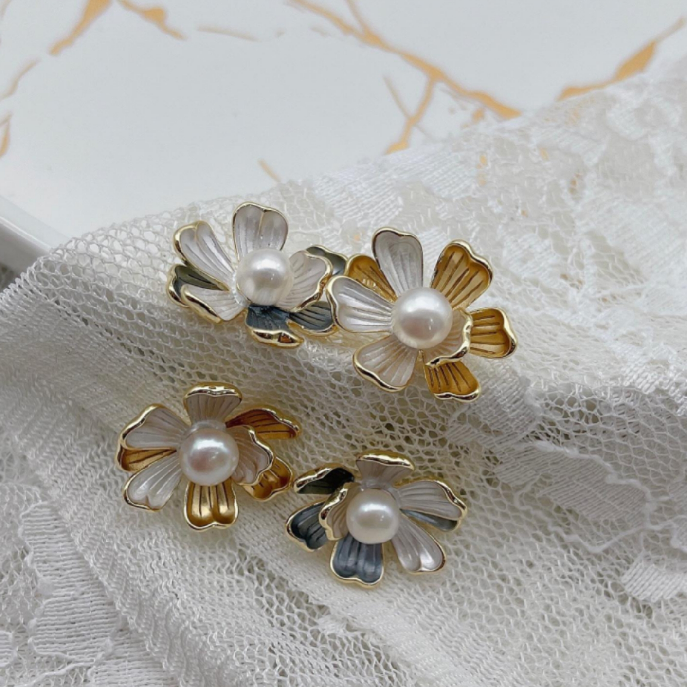 New S925 silver needle patchwork color flower stud earrings