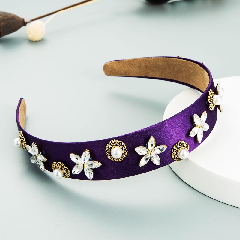 European and American fashion trend pearl rhinestone garland retro court-style wide-edge headband full figure