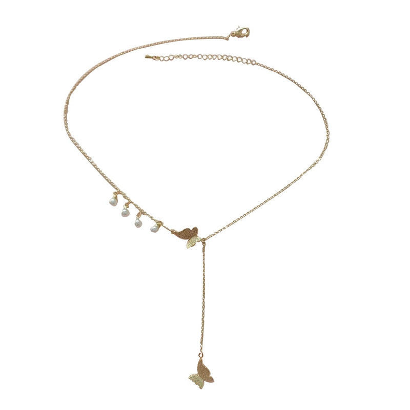 55 Korean version of ins style simple temperament butterfly pearl clavicle chain niche design sense of fairy everything necklace choker thumbnail