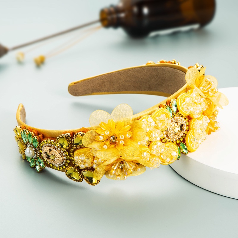 New European and American garland headwear, French super ethereal crystal headband yellow full figure