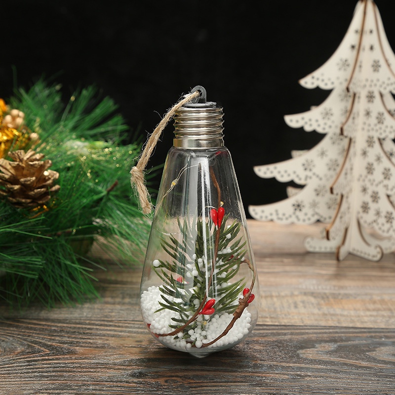 透明LED发光灯泡形圣诞球挂饰创意DIY生日派对用品圣诞树挂饰批发礼品松枝相思豆