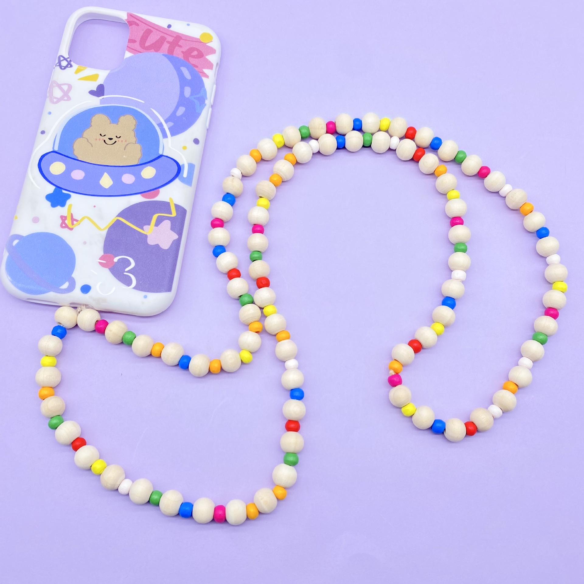 Mobile phone chain decorative wood beads color chain spring and summer with mobile phone rope