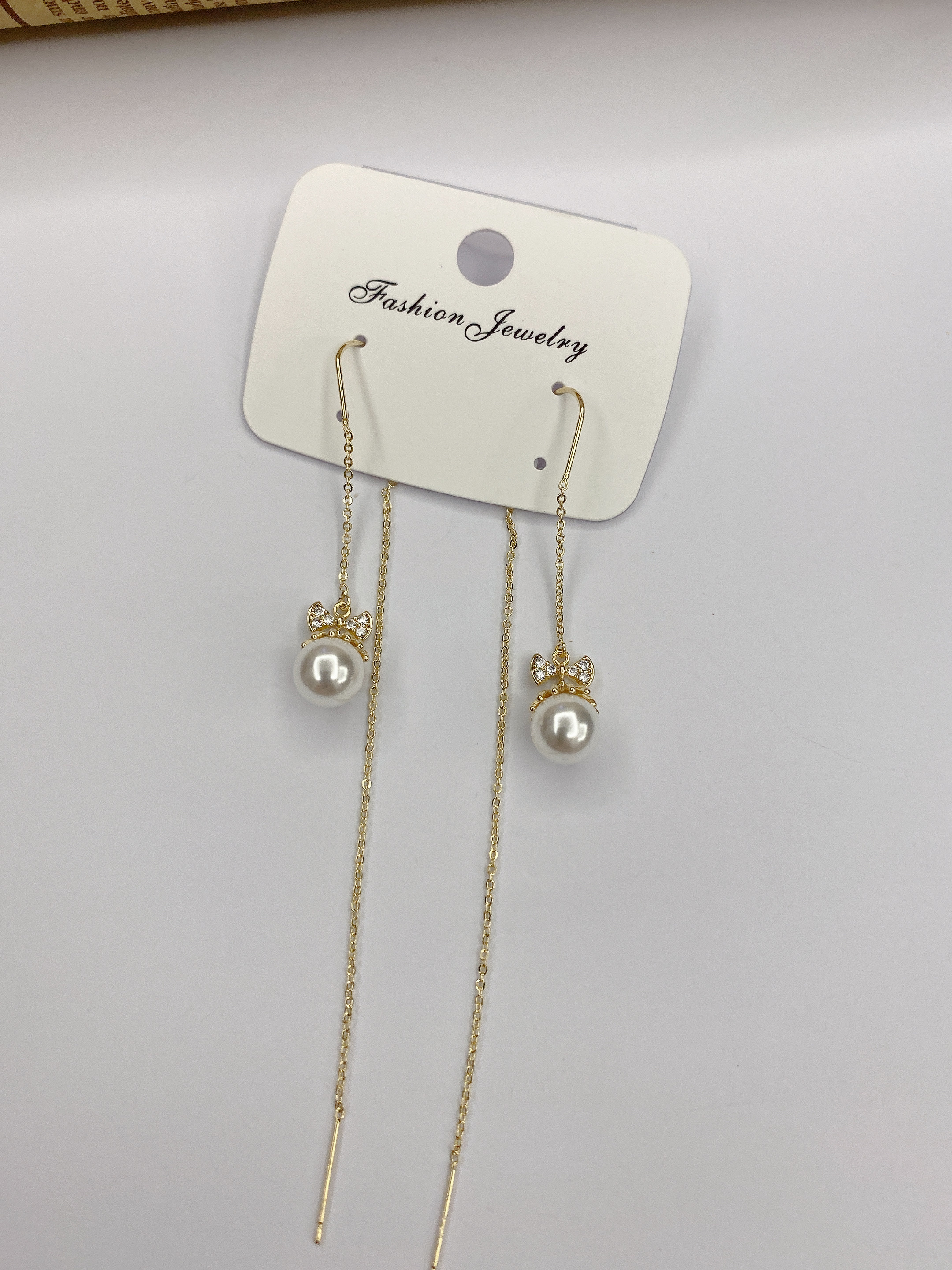 领结锆石珍珠耳线 设计精美别致时尚优雅气质耳饰耳环详情图4