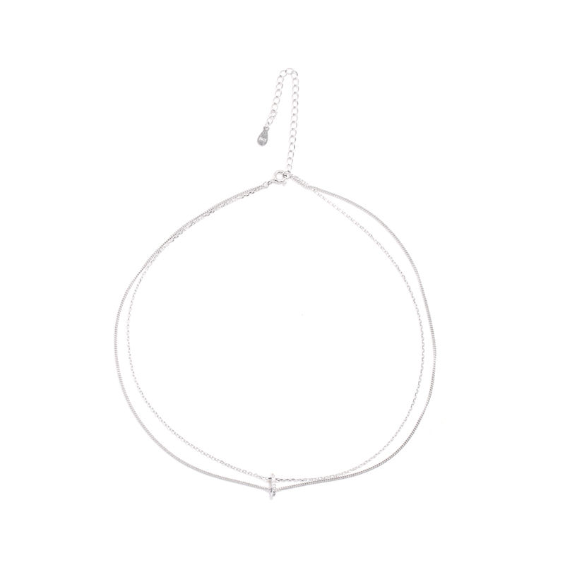 27s925 Silver double layer niche design necklace female simple cold wind collarbone chain personality net red jewelry port wind choker thumbnail