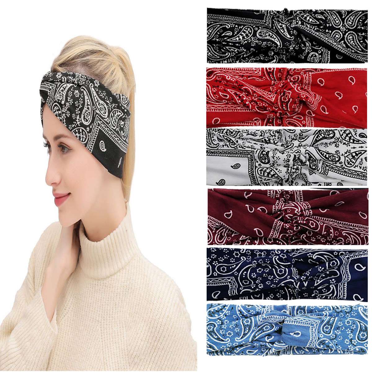 FLY87 New European and American women's printed cross headband Yoga exercise sweat-absorbing Bohemian cashew nut cross headband detail image 9
