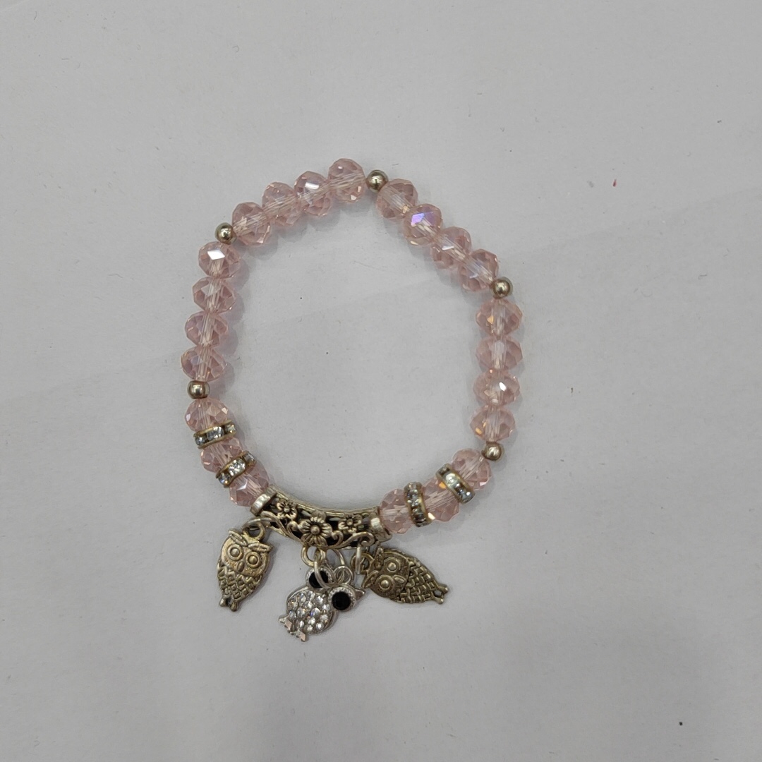 Pink Crystal Alloy Accessories Wear Bead Bracelet Retro Ethnic Owl With Diamond Pendant Series Handmade Diy Wear Bead Elastic Hand Beaded Straight For Hand Decoration European And American Dragon Jewelry 1101